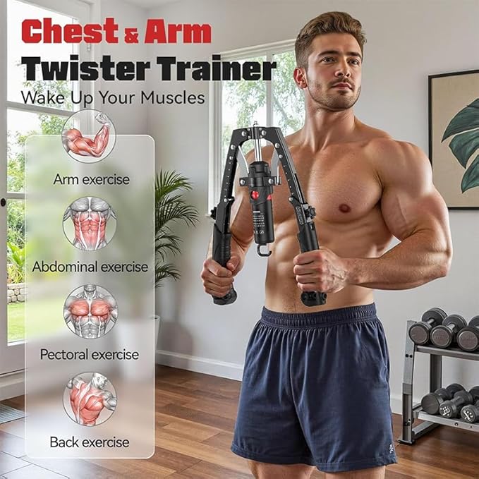 Saker Adjustable Hydraulic Twister Arm Trainer, 22-440Lbs Chest Expander，3-in-1 Home Gym Equipment for Arm, Chest & Core Strength Training for Men & Women
