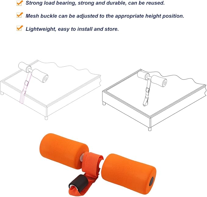 Adjustable Sit Up Bar | Home Abdominal Workout Equipment | No Installation Strength Training Device for Door/Bed Use | Portable Sit Up Assistant for Office & Travel