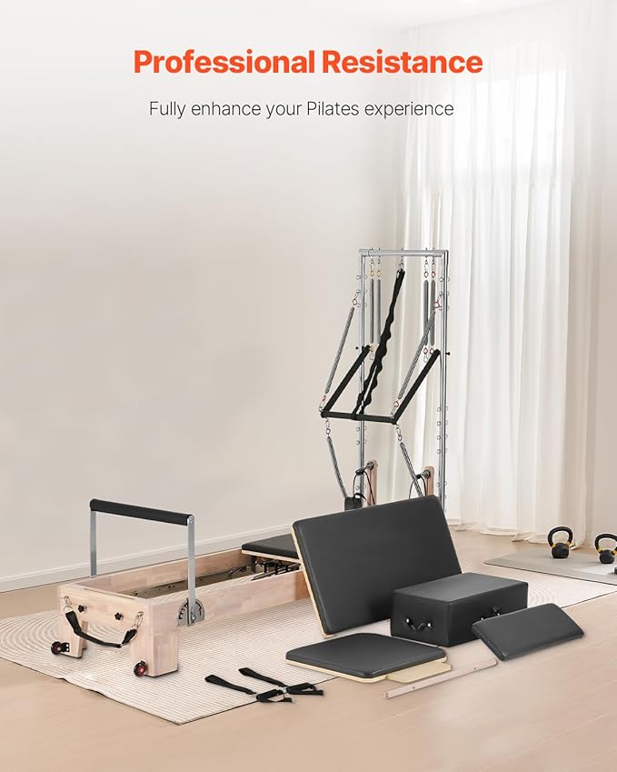 VEVOR Pilates Reformer Accessories for Home Gym, Include Reformer Box/Chair/Spine Corrector/Wall Mounted Machine/Jump Board/Foldable & Dual Resistance Springs