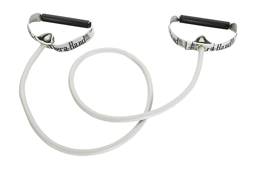 TheraBand Resistance Tubes with Hard Handles, Professional Latex Elastic Tubing for Exercise, Physical Therapy, Pilates, At-Home Workouts, & Rehab, 50 in., Silver, Super Heavy, Advanced Level 2