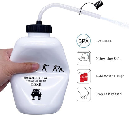 SHOKE Hockey Water Bottle with Long Straw 1 Liter Water Bottles BPA Free Boxing Lacrosse Water Bottle Squeezable for Sports Goalie Boxing Football Golf Gym Baseball Cycling Fitness Yoga 32 Oz-White