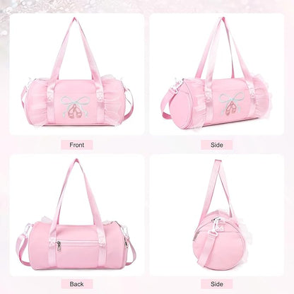 Dance Bag for girls, KUIRAN 8L Dance Duffel Bag with Separate Shoe Compartment Lightweight Water-resistant Sport Bag for Dance, Ballet, Gym, Travel - Pink