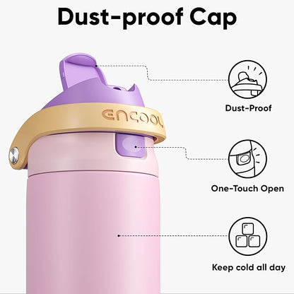 ENCOOL Leakproof Insulated Water Bottle with Straw Dual-Sip Water Bottle Bag-Safe Design for Work, Commute & Gym – Keeps Drinks Cold All Day, 32 oz, Peach Purple