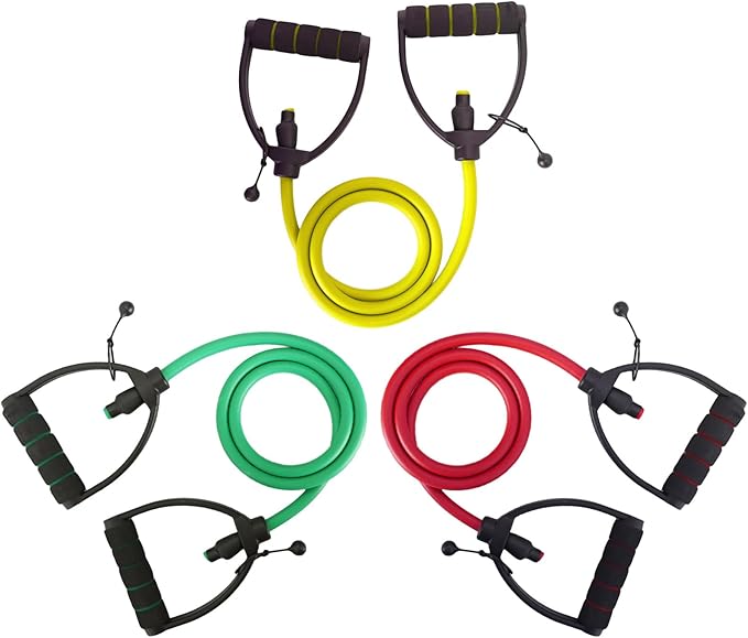 3 PCS Resistance Exercise Band with Handles, Exercise Bands with Handles, Workout Bands Resistance for Men or Women, Arm Bands for Workout-Door Anchor and Starter Guide Included