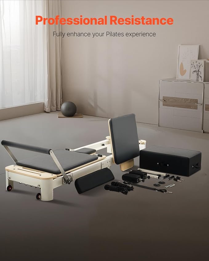VEVOR Pilates Reformer Accessories for Home Gym, Include Reformer Box/Chair/Spine Corrector/Wall Mounted Machine/Jump Board/Foldable & Dual Resistance Springs