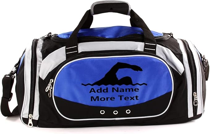 Personalized SportS Duffel Bag With Custom Name & Text - Swimming Blue