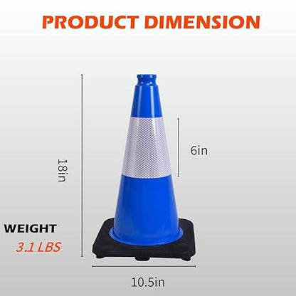 8 Pack 18 Inch Blue Durable Training Cones with Black Base, Playground Boundary Markers, School Events, Driveway Safety, Sports Use (8, Blue, 18 Inch)