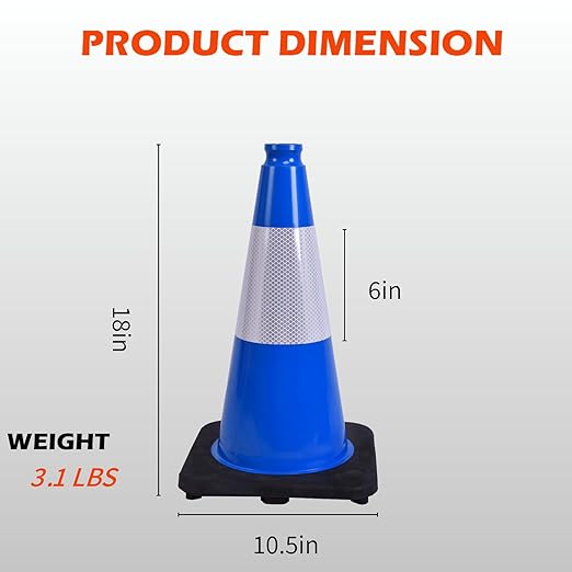 4 Pack 18 Inch Blue Safety Cones Durable with Black Base, Driveway Markers, Skating Practice, Pet Agility Training, Parking Lot Use (4, Blue, 18 Inch)