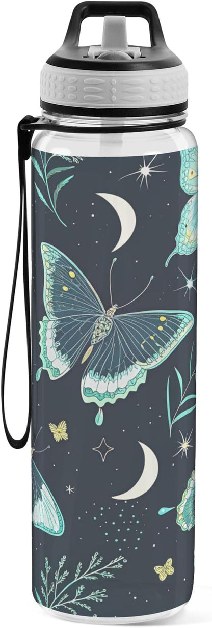 Burbuja Elegant Moon Moth 32 oz Water Bottle with Straw Lid, Leakproof & BPA Free Tritan Bottle for Gym Fitness Outdoor Sports