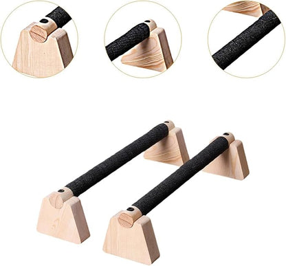 Parallettes Push Up Bars (2-Pack) - Wooden Non-Slip Base for Home Strength Training, Calisthenics & Floor Workouts- 35CM