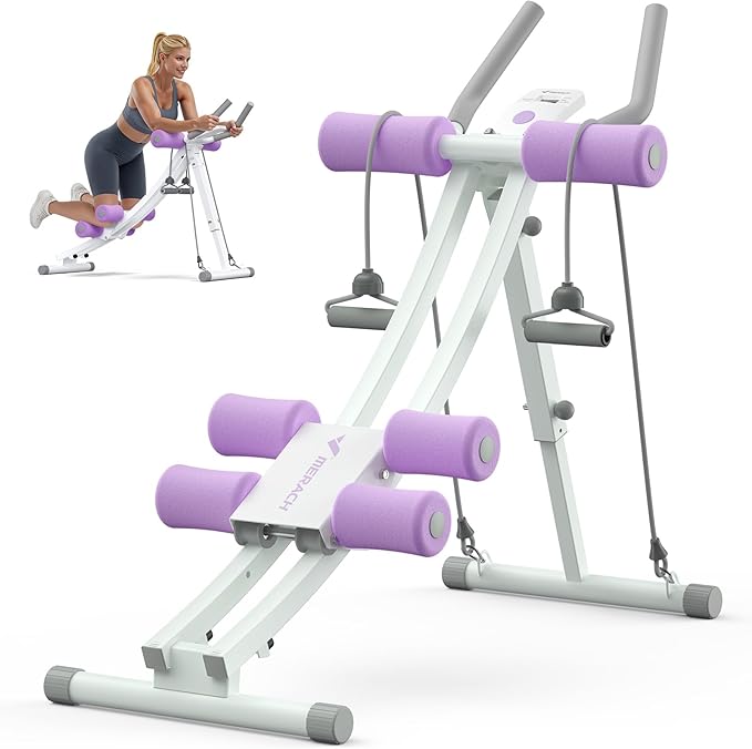 MERACH Dual Track Ab Machine, Adjustable Ab Trainer Machine, Ab Workout Equipment for Home Gym, Ergonomic Arc Track for Better Abs, Foldable Workout Machine for Full Body Workout Home Exercise (Black)