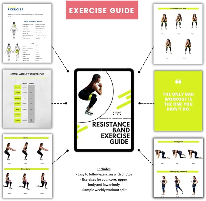 Resistance Bands w/Carrying Bag, Workout Book & Fitness Planner for Working Out-Heavy Duty Strength Training Bands Set w/ 5 Resistance Levels-Stretch Bands for Physical Therapy