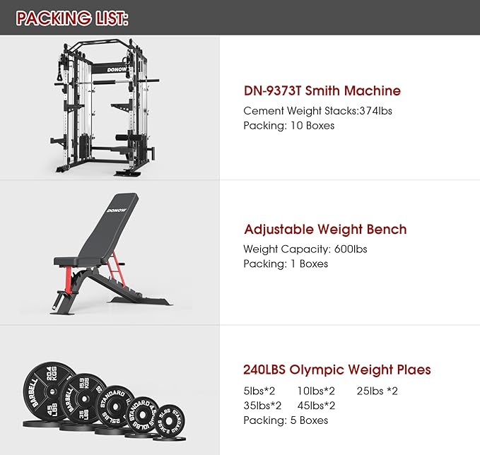 DONOW Smith Machine with Weight Stacks, Heavy Duty Home Gym System Power Cage Cable Crossover Machine Multi-Functional Trainer Ratio 1:1