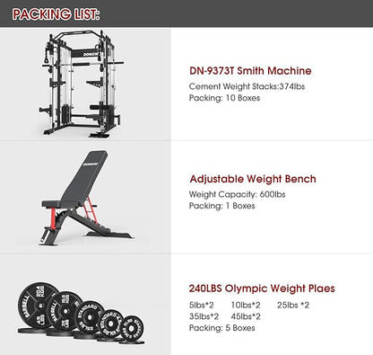 DONOW Smith Machine with Weight Stacks, Heavy Duty Home Gym System Power Cage Cable Crossover Machine Multi-Functional Trainer Ratio 1:1