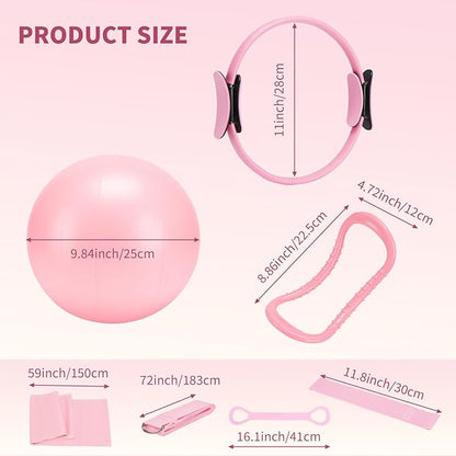 Pilates Ring Set for Women, Home Workout Pilates Equipment with Resistance Bands, 14'' Magic Circle, Mini Ball, Pilates Starter Kit for Strength
