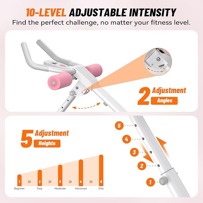 Foldable Ab Machine with Fitness Belt, Abdominal Trainer for Core Training, Adjustable Exercise Equipment, Knee/Back Support, Full Body Workout