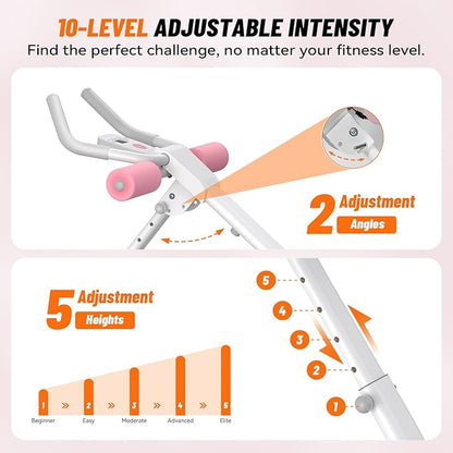 Foldable Ab Machine with Fitness Belt, Abdominal Trainer for Core Training, Adjustable Exercise Equipment, Knee/Back Support, Full Body Workout