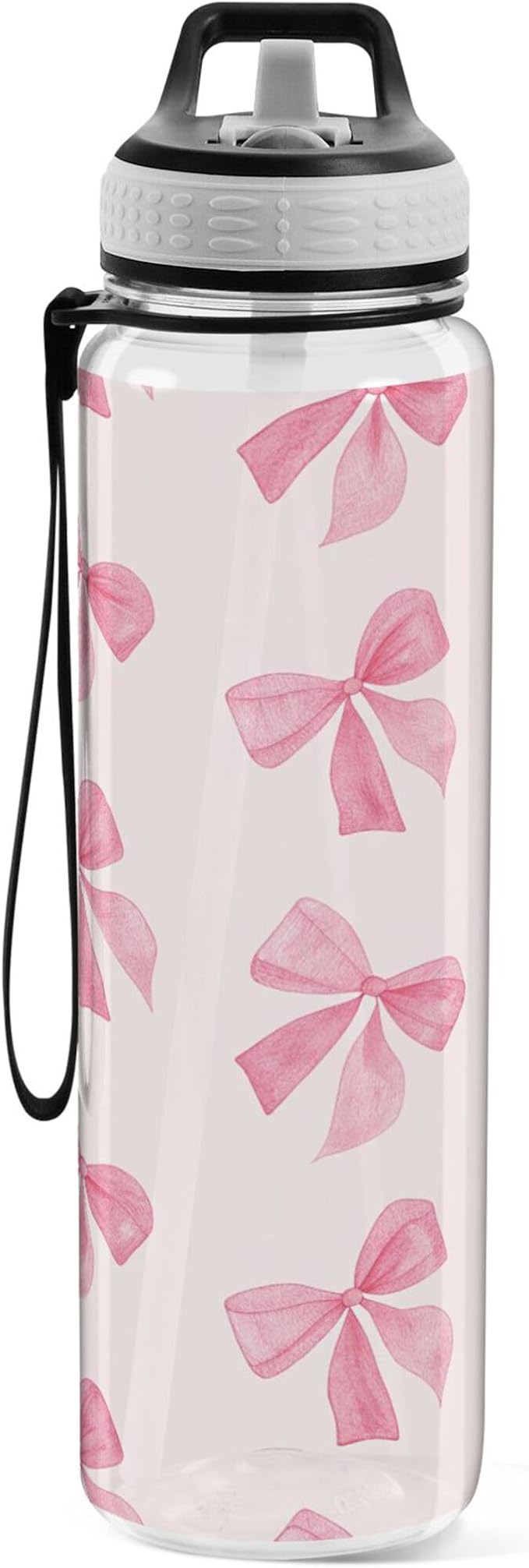Burbuja Pink Bow 32 oz Water Bottle with Straw Lid, Leakproof & BPA Free Tritan Bottle for Gym Fitness Outdoor Sports