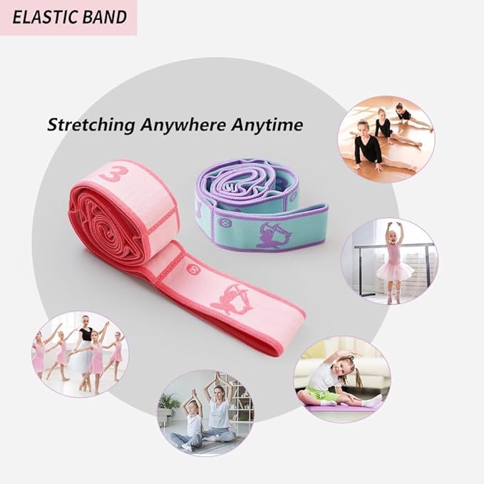 2 PCS Kids Stretching Strap - 8-Loop Adjustable Stretch Bands for Dance, Ballet, Yoga, Gymnastics Workout, Children‘s Fitness Equipment, Stretching Resistance Bands and Home Flexibility Training