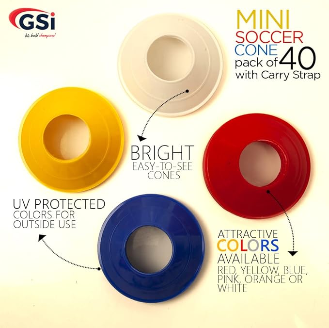 GSi Sports Training Cones for Agility Drills – Soccer & Basketball Multi-Sport Field Markers, Durable Flexible Cones in Multiple Shapes & Packs (20–80 Pack)