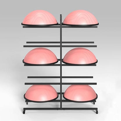 Organizer Holder Exercise Equipment Commercial Half Exercise Ball Holder Carts, Black Gold White 7-Tiers Balance Ball Trainer Storage Rack, Heavy Duty Fitness Gym Yoga Mat Container with Wheels