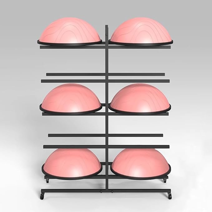 Balls Home Schools Display Rack Commercial Half Exercise Ball Holder Carts, Black Gold White 7-Tiers Balance Ball Trainer Storage Rack, Heavy Duty Fitness Gym Yoga Mat Container with Wheels