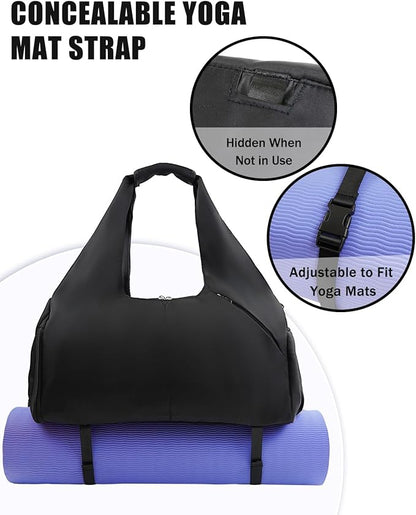Gym Bag for Women with Shoe Compartment Yoga Mat Bag with Wet Pocket and Water Bottle Holder Weekender Bag with Strap