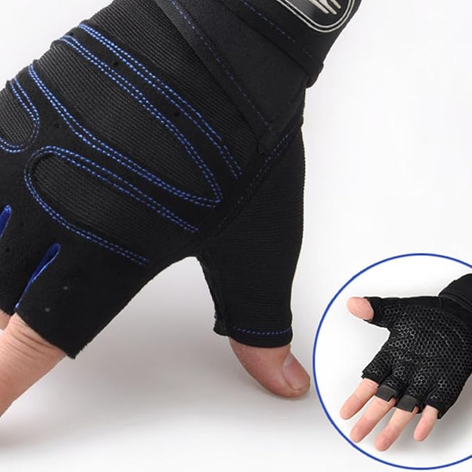 Mikinona Fitness Half-Finger Gloves for Men XL Dark Blue Cycling and Weight Lifting Gloves with Wrist Support for Fitness Training and Riding