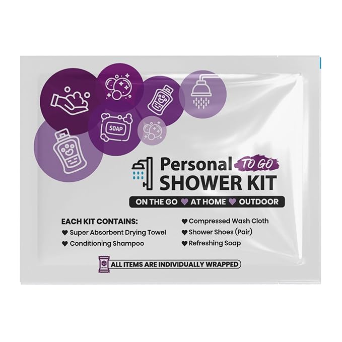 Compact Personal Shower Kit To-Go– Your Hygiene Companion for Travel, Gym, Camping | Shower on the Go | Shampoo, Soap, Towel. All in One (1)