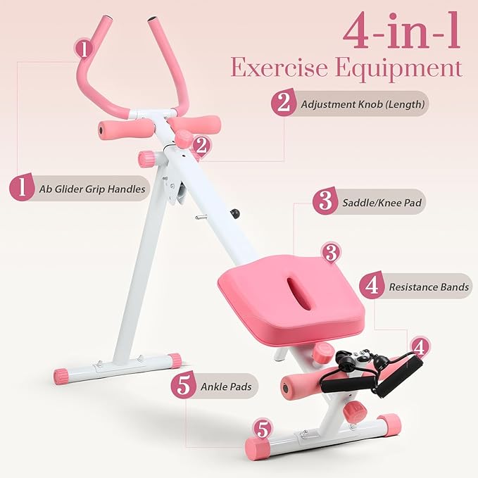 4-in-1 Foldable Rowing Machine for Home, Ab Workout Equipment with Resistance Bands Roman Chair & Leg Press 120kg Capacity Quiet Magnetic Rowing Machine for Small Spaces