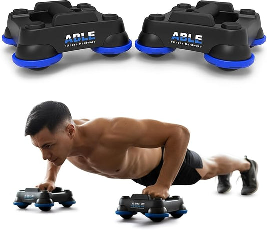-ABLE Multi-Directional Fitness Gliders (Pair) – Patented 360° All-in-One Bodyweight Training System, Ab Roller, Push Up Bars & Core Sliders – Portable Home Gym Equipment for Full Body, Chest & Ab Workouts