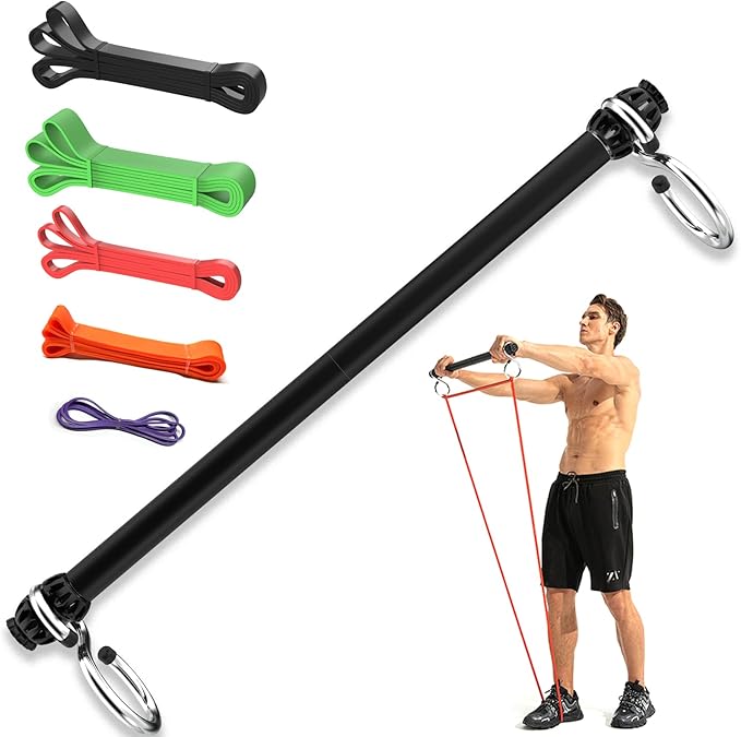Resistance Band Bar, Portable Pilates Bar with Resistance Bands Home Gym Workouts Stick Squat Yoga Pilates Flexbands Kit for Full Body Shaping