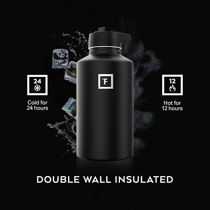 IRON °FLASK Camping & Hiking Hydration Flask with Straw, Wide Mouth Insulated Stainless Steel Sports Water Bottle - Desert Oasis 64 oz - Straw (1 Lid)