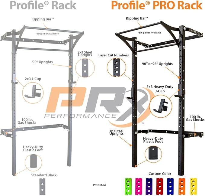 PRx Performance Profile® PRO Squat Rack 3x3 with Kipping or Multi-Grip Pull Up Bar, 89" or 95" Uprights As Seen On Shark Tank Wall Mounted Home Garage Gym Exercise System