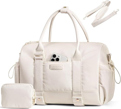 LOVEVOOK Small Gym Bag for Women with Yoga mat Holder, Mini Duffle Bag for Travel with Wet Pocket, Overnight Personal Item Bags (White, 14.5 inch-Small-2Pcs)