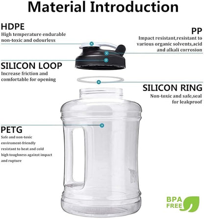 Water Bottle with Handle 2.5L Large Sports Water Bottle Half Gallon BPA Free Plastic Water Bottles Wide Mouth Water Bottle 83oz Reusable Gym Water Jug for Home Drinking Outdoor Sports Hiking Fitness