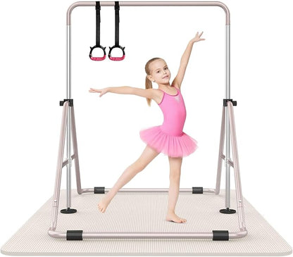 SHIWEI Gymnastics Bar for Kids, Foldable Gymnastic Bar with 5 Adjustable Height, Expandable Training Equipment for Indoor/Outdoor