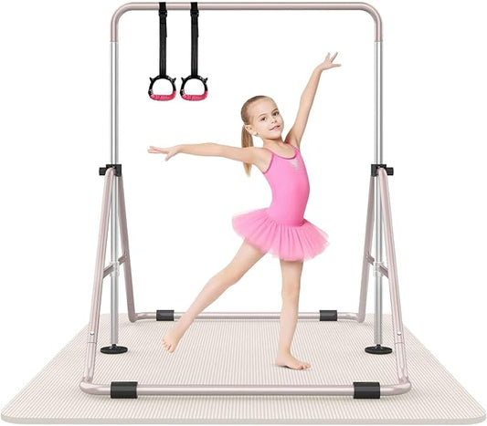 SHIWEI Gymnastics Bar for Kids, Foldable Gymnastic Bar with 5 Adjustable Height, Expandable Training Equipment for Indoor/Outdoor