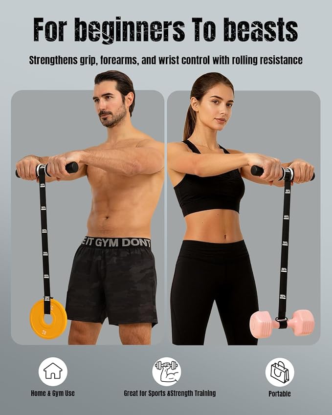 Forearm Strengthener & Forearm Exerciser, Wrist Roller with Thick Silicone Handle, Forearm Trainer with Heavy-Duty Nylon Strap for Muscle Building, Grip Strength and Recovery