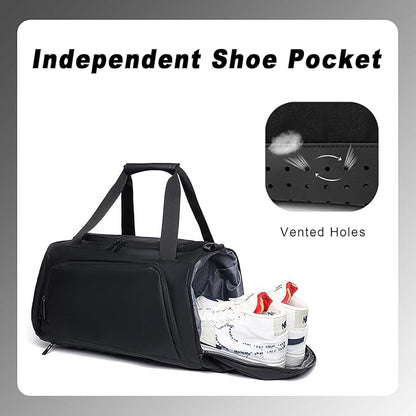 Gym Bag for Men Women 2-in-1 Carry Modes Waterproof Duffle Bag with Shoes Compartment and Wet Pocket Multipurpose Sports Weekender Bags for Travel, Sports, Fitness and Workout,Black
