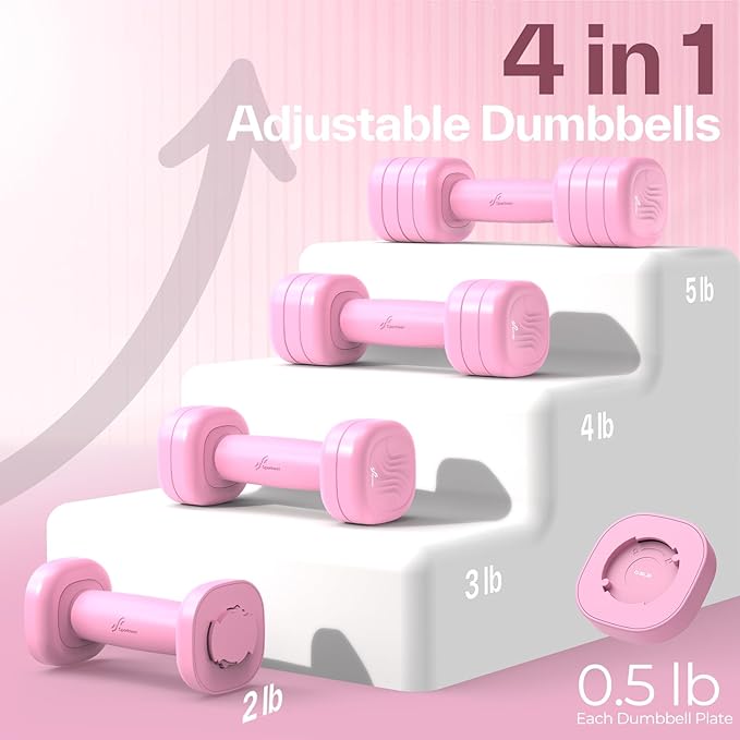 Adjustable Dumbbell Set of 2: Sportneer 4 in 1 Free Weights Dumbbells Set for Women, Hand Weights for Women at Home, Each 2lb 3lb 4lb 5lb Weights with Soft Rubber Handle for Home Gym Exercise Training