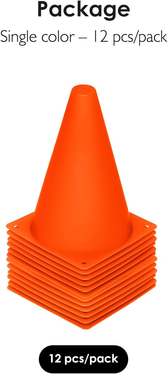 REEHUT 7.5 Inch Plastic Sport Training Traffic Cone (Set of 12, Orange)