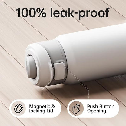 Insulated Magnetic Water Bottle - Reusable Stainless Steel Bottle with MagSafe Compatible Phone Holder - Keeps Cold for 24 Hours - Perfect for Gym, Sports, and Travel - White 32oz