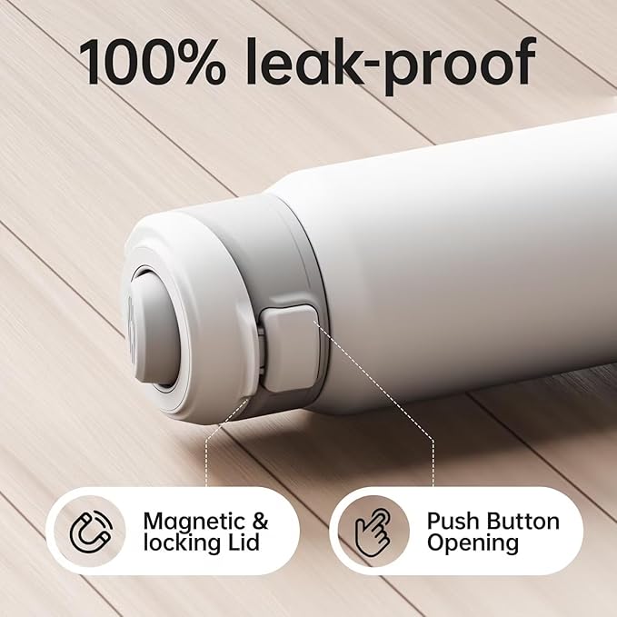 Insulated Magnetic Water Bottle - Reusable Stainless Steel Bottle with MagSafe Compatible Phone Holder - Keeps Cold for 24 Hours - Perfect for Gym, Sports, and Travel - White 24oz