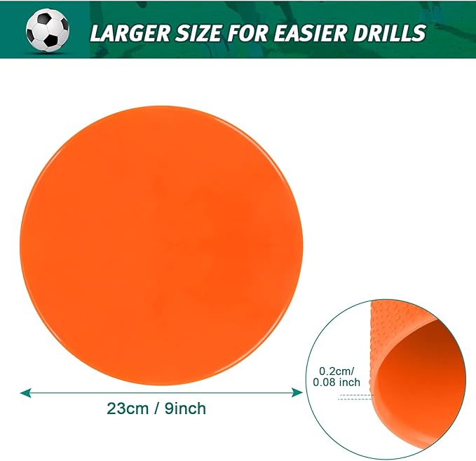 Poly Spots 4" or 9" Flat Cones Spot Markers for Gym/PE Training, Dance, 12/18/24 Pcs Non-Slip Rubber Floor Dots Flat Disc Markers for Soccer Basketball Sports Agility Drills, Classroom Activities