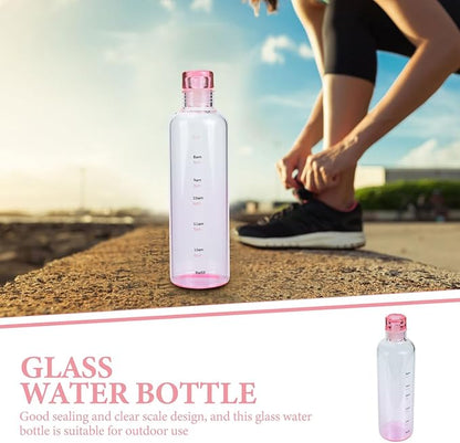 DOITOOL Borosilicate Glass Water Bottle 16.9 oz Portable Clear Sports Bottle with Scale for Running Gym Camping and Outdoor Fitness