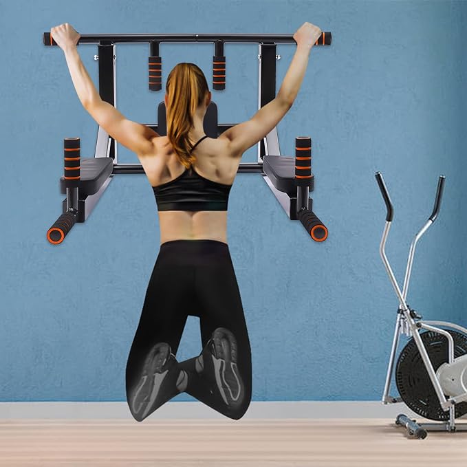 Wall Mounted Pull Up Bar Chin Multifunctional Chin Up Bar Heavy Duty Dip Station Power Tower Set Training Equipment Fitness Dip Stand for Indoor Home Gym Workout, Supports to 440 Lbs