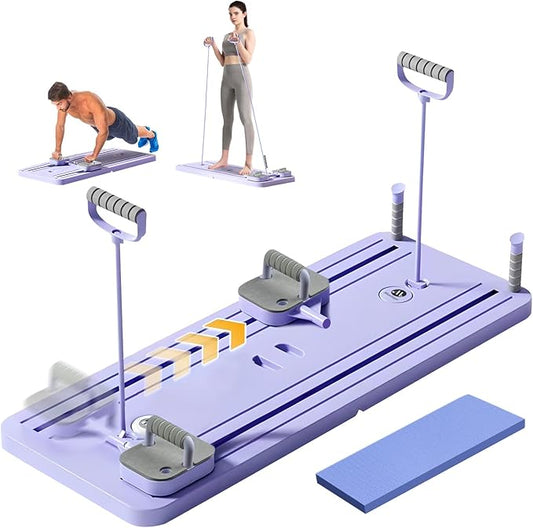 Pilates Board, Multi-Functional Ab Roller Board with Timer, Non-Slip Ab Machine with Slideway & Elbow Support, Easy to Store Ab Roller Board for Fitness Enthusiasts & Novices, Men, Women