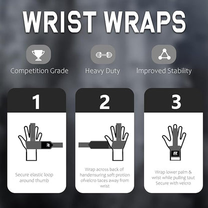 RitFit Wrist Wraps, Wrist Straps for Weightlifting, Wrist Support for Working Out, Bodybuilding, MMA, Powerlifting, Strength Training, Men & Women