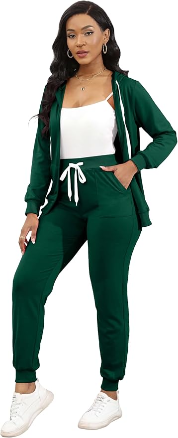 CLOCOR Track Suits for Women Set - Casual 2 Piece Outfits Sweatsuit Pocket Hoodies Long Sleeve with Patchwork Pants Set